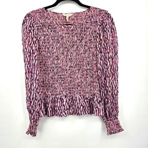 Rebecca Taylor Ruched Silk Peplum Top‎ Purple Mirage Print Size 4